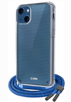 SBS Mobile Transparente Hülle mit farbigem Umhängeband für Apple iPhone 13 blau