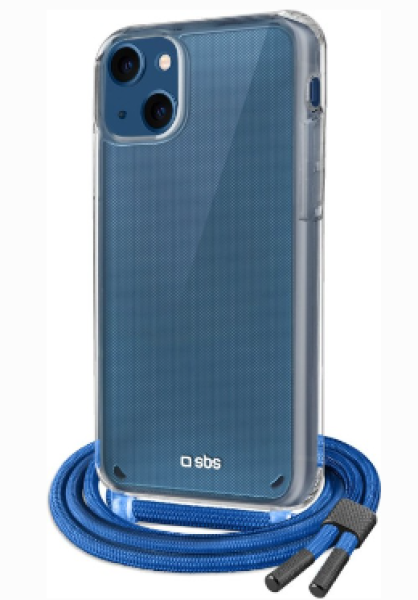 SBS Mobile Transparente Hülle mit farbigem Umhängeband für Apple iPhone 13 blau